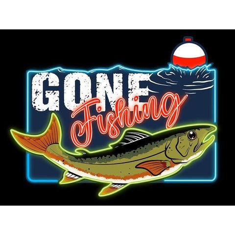 Gone Fishing Black Modern Wood Framed Art Print by Prime, Marcus