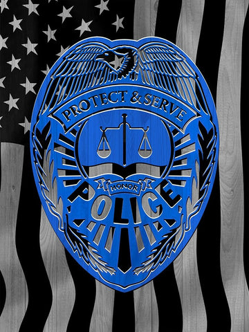 American Police Officer Black Ornate Wood Framed Art Print with Double Matting by Prime, Marcus