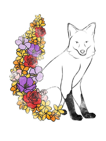Flower Fox White Modern Wood Framed Art Print with Double Matting by Prime, Marcus