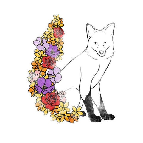 Flower Fox White Modern Wood Framed Art Print by Prime, Marcus