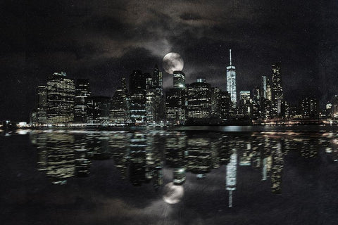 Full Moon NYC White Modern Wood Framed Art Print with Double Matting by Prime, Marcus