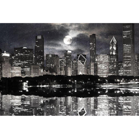 Full Moon Chicago 2 Black Modern Wood Framed Art Print with Double Matting by Prime, Marcus