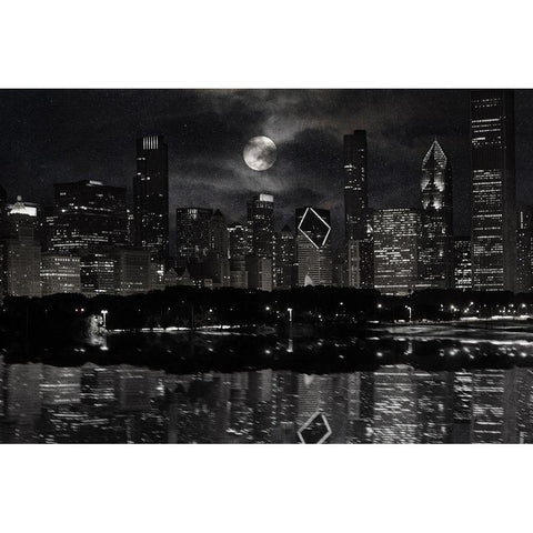 Full Moon Chicago White Modern Wood Framed Art Print by Prime, Marcus