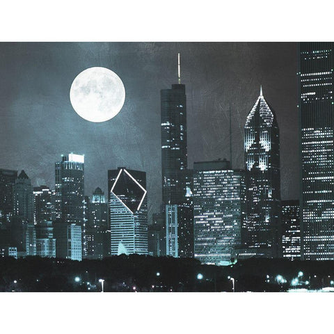 Moonlit Chicago 2 White Modern Wood Framed Art Print by Prime, Marcus