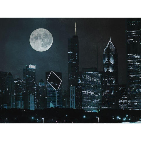 Moonlit Chicago Black Modern Wood Framed Art Print with Double Matting by Prime, Marcus
