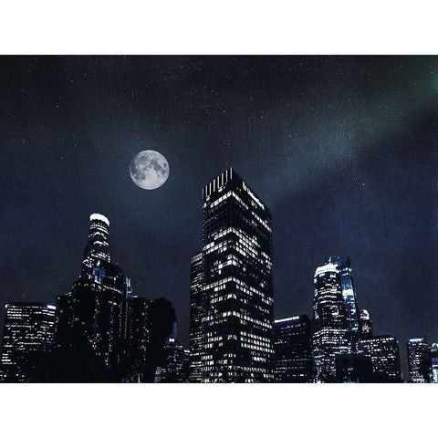 Moon Embraced Los Angeles Black Modern Wood Framed Art Print with Double Matting by Prime, Marcus