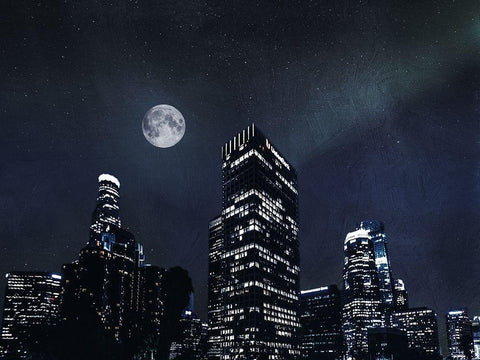 Moon Embraced Los Angeles Black Ornate Wood Framed Art Print with Double Matting by Prime, Marcus