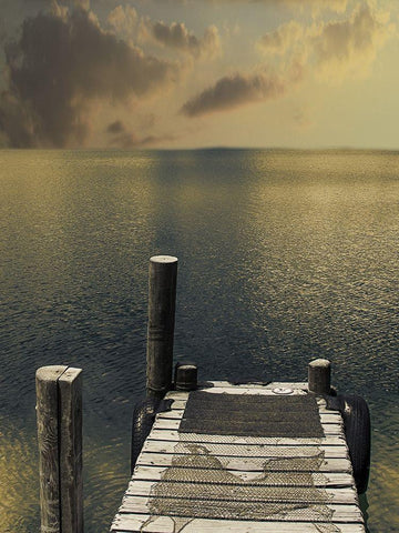 Sunset On The Dock White Modern Wood Framed Art Print with Double Matting by Prime, Marcus