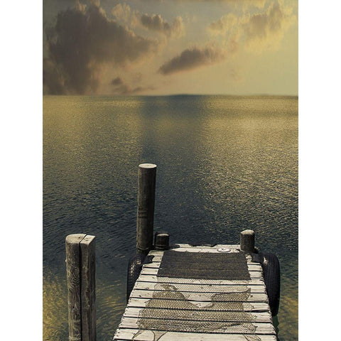 Sunset On The Dock Gold Ornate Wood Framed Art Print with Double Matting by Prime, Marcus