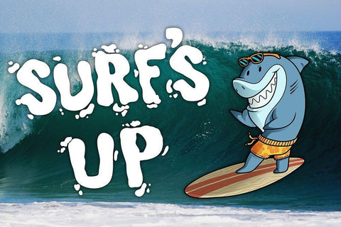 Surfs Up Shark White Modern Wood Framed Art Print with Double Matting by Prime, Marcus