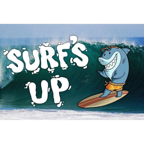 Surfs Up Shark Gold Ornate Wood Framed Art Print with Double Matting by Prime, Marcus