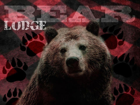 Flannel Bear Lodge 1 Black Ornate Wood Framed Art Print with Double Matting by Prime, Marcus