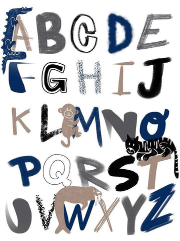 Critter Alphabet 1 White Modern Wood Framed Art Print with Double Matting by Prime, Marcus