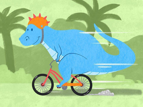 Riding Dino 1 White Modern Wood Framed Art Print with Double Matting by Prime, Marcus
