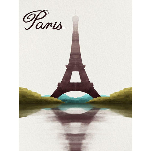 Watercolored Paris Black Modern Wood Framed Art Print with Double Matting by Prime, Marcus