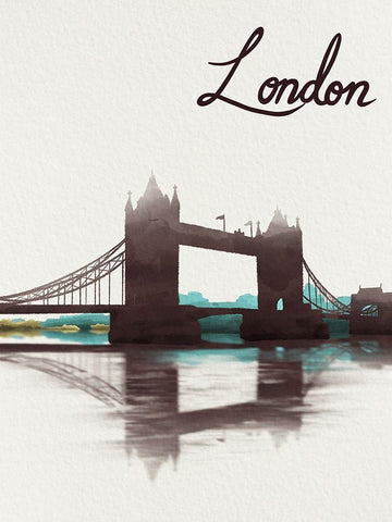 Watercolored London White Modern Wood Framed Art Print with Double Matting by Prime, Marcus