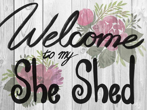 Welcome She Shed 1 Black Ornate Wood Framed Art Print with Double Matting by Prime, Marcus