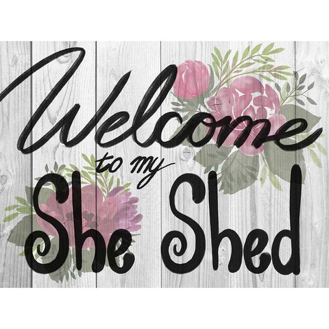 Welcome She Shed 1 White Modern Wood Framed Art Print by Prime, Marcus