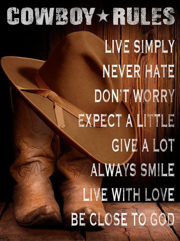 Cowboy Rules White Modern Wood Framed Art Print with Double Matting by Prime, Marcus