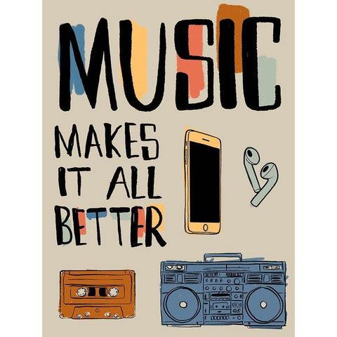 Better Music V3 Black Modern Wood Framed Art Print with Double Matting by Prime, Marcus