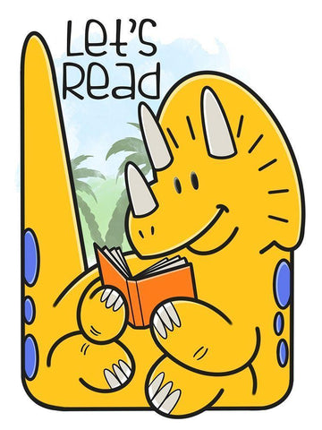 Dino Reading White Modern Wood Framed Art Print with Double Matting by Prime, Marcus