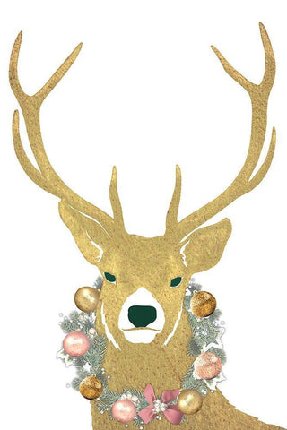 Festive Stag White Modern Wood Framed Art Print with Double Matting by Prime, Marcus