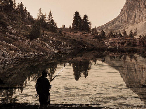 Lake Fishing White Modern Wood Framed Art Print with Double Matting by Prime, Marcus