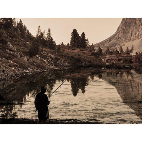 Lake Fishing White Modern Wood Framed Art Print by Prime, Marcus