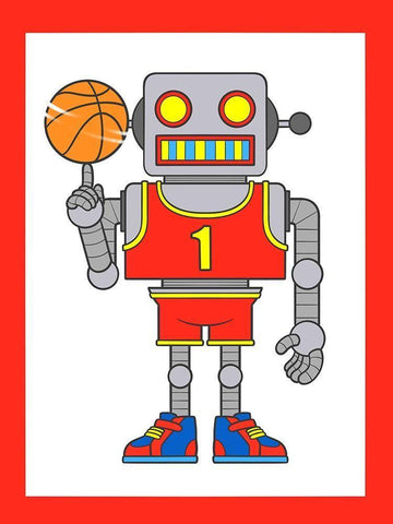 Robo Hoops 3 White Modern Wood Framed Art Print with Double Matting by Prime, Marcus