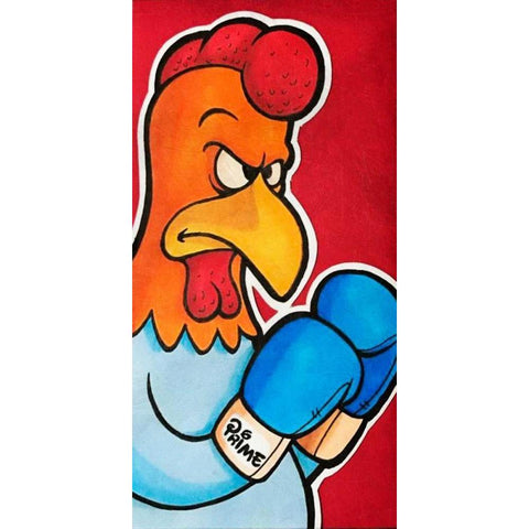 Rooster Battle 1 Black Modern Wood Framed Art Print with Double Matting by Prime, Marcus