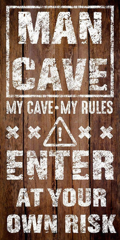 Enter Man Cave White Modern Wood Framed Art Print with Double Matting by Prime, Marcus