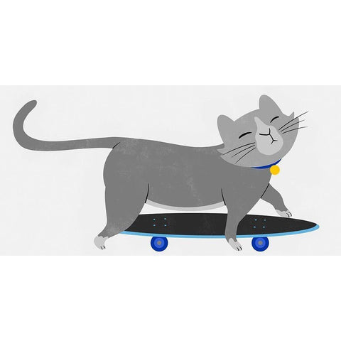 Skateboarding Cat Black Modern Wood Framed Art Print with Double Matting by Prime, Marcus