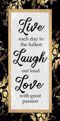 Golden Live Laugh Love Black Ornate Wood Framed Art Print with Double Matting by Prime, Marcus