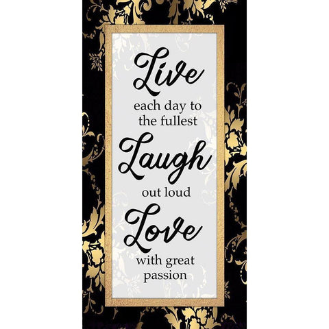 Golden Live Laugh Love Black Modern Wood Framed Art Print by Prime, Marcus