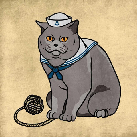 Sailor Cat Black Modern Wood Framed Art Print by Prime, Marcus
