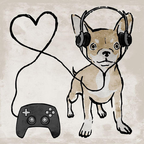 Gaming Chihuahua Black Modern Wood Framed Art Print with Double Matting by Prime, Marcus