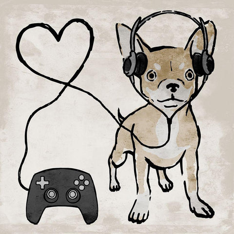 Gaming Chihuahua Black Ornate Wood Framed Art Print with Double Matting by Prime, Marcus