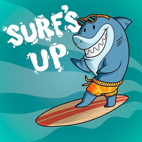 Surf Shark Dude Black Modern Wood Framed Art Print with Double Matting by Prime, Marcus