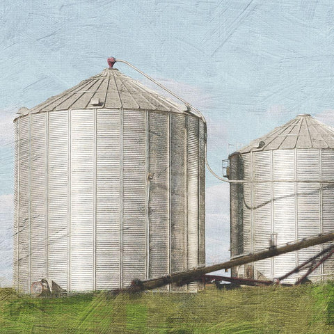 Twin Silos White Modern Wood Framed Art Print with Double Matting by Prime, Marcus