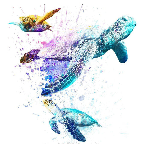 Splashing Turtles 2 Black Ornate Wood Framed Art Print with Double Matting by Prime, Marcus