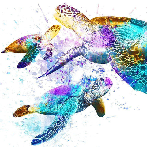 Splashing Turtles 2 Black Modern Wood Framed Art Print by Prime, Marcus