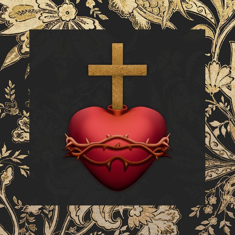 Gold Surrounded Heart Black Modern Wood Framed Art Print with Double Matting by Prime, Marcus