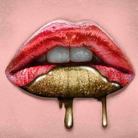 Gold Dipped Lips White Modern Wood Framed Art Print by Prime, Marcus