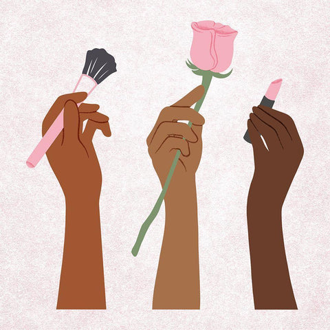 Makeup Hands 2 White Modern Wood Framed Art Print with Double Matting by Prime, Marcus