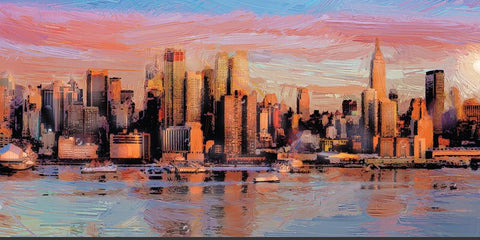 Manhattan Sunrise White Modern Wood Framed Art Print with Double Matting by Miller, Savannah