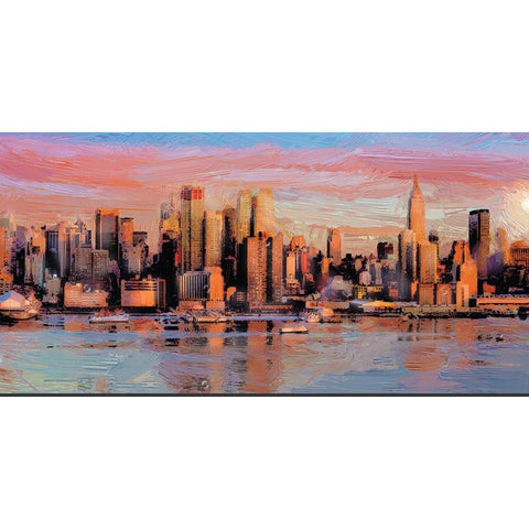 Manhattan Sunrise Black Modern Wood Framed Art Print by Miller, Savannah