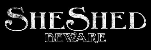 She Shed and Beware B/W White Modern Wood Framed Art Print with Double Matting by Villa, Mlli