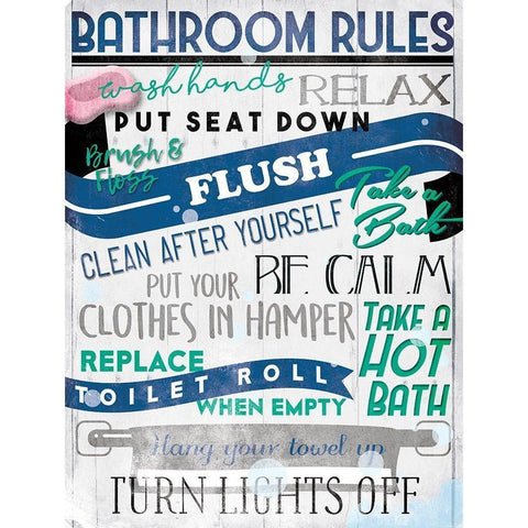 Bathroom Rules Black Modern Wood Framed Art Print by Villa, Mlli