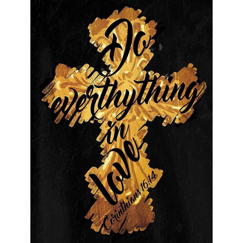 Gold Cross Black Mate Gold Ornate Wood Framed Art Print with Double Matting by Villa, Mlli