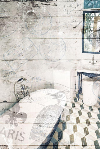 Bath In Paris Mate Black Ornate Wood Framed Art Print with Double Matting by Villa, Mlli